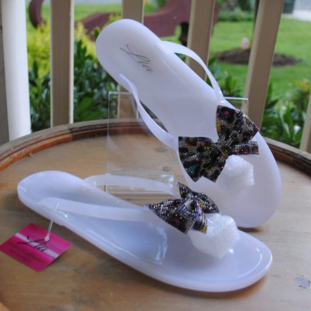 NWT NIB Jelly Sandal WHITE Colorful Adornment BOWS Size: 7.5